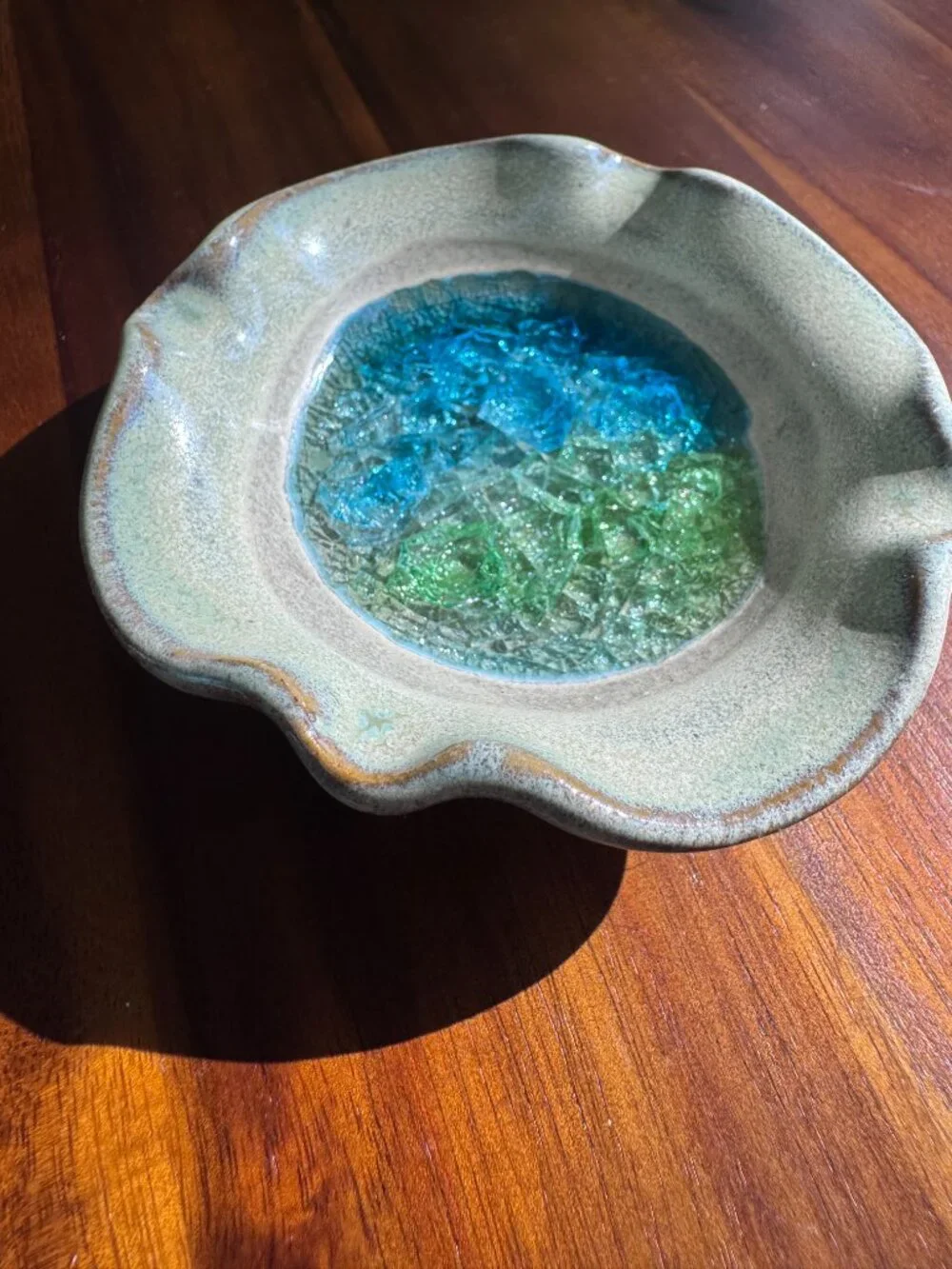 Down To Earth Handmade Pottery Recycled Crackle Glass Trinket Dishes